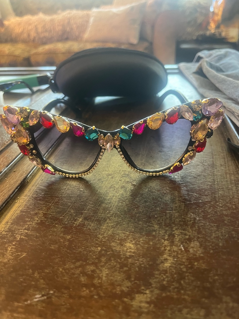 Embellished Cat-Eye Sunglasses - Multicolor Crystal Accents